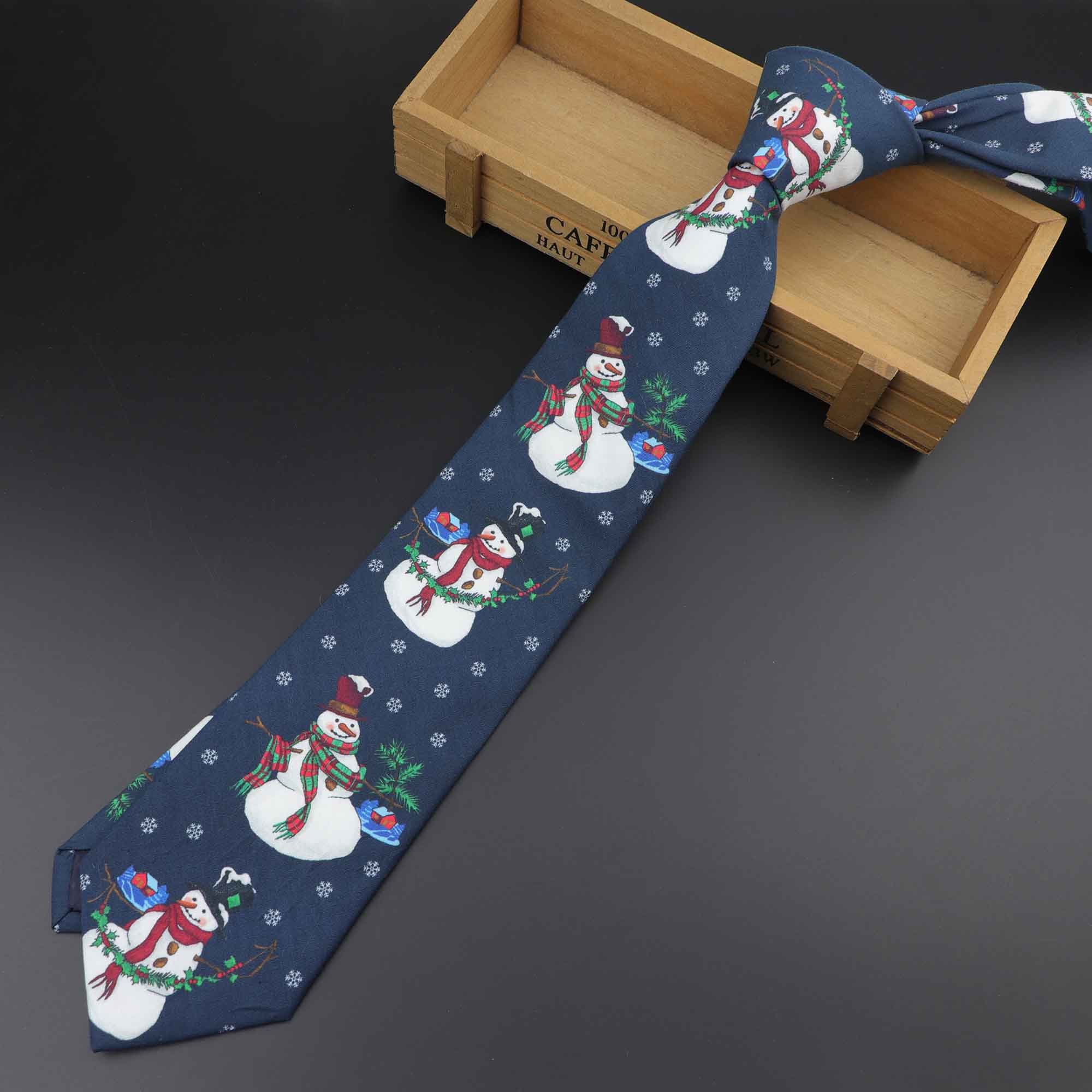 Heiße Neue Weihnachten Krawatte Herrenmode lässig Schneeflocke Drucken Baumwolle Krawatten Schneemann Professionelle aufbringen Krawatte 8cm Breite: 3