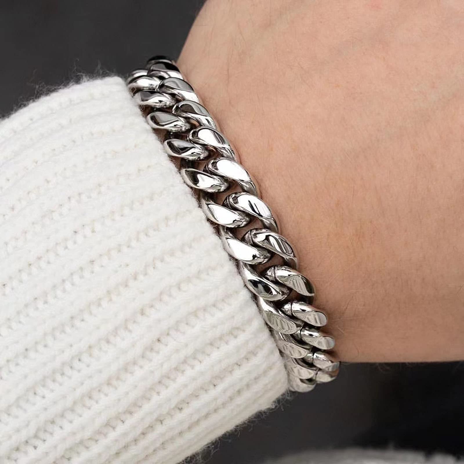 Men Stainless Steel Bracelet 6-14mm 18 K Gold Plated Miami Cuban Link Charm Bracelet For Men Pulsera Acero Inoxidable