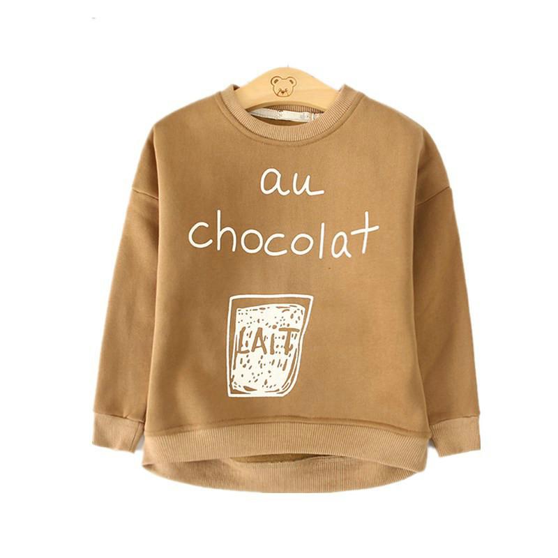 2019 Moda Autunno Inverno Felpa Ragazzi Dei Capretti del Bambino Delle Ragazze T Camicette Manica Lunga Lettera Stampata Del Bambino Toddlers Vestiti Magliette e camicette: Khaki / 10T
