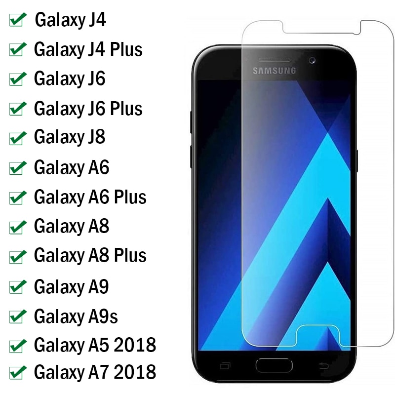 Full Cover Tempered Glass on the For Samsung Galaxy J8 J6 J4 A5 A6 A7 A8 Plus A9 A9S Screen Protector Glass Protective film