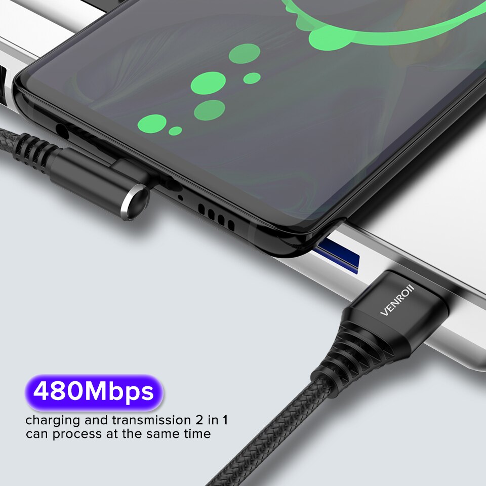 Venroii 90 Grau Rápido Carregamento Cabo Micro USB Do Telefone Móvel Cabo De Jogo Android Fio para Samsung Xiaomi Redmi 7A Huawei honra 8X