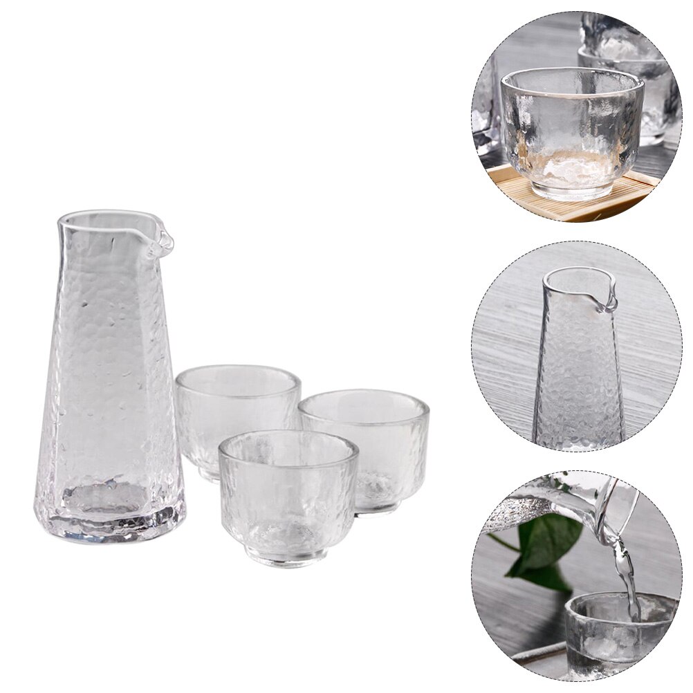 1 Set 4Pcs Glass Sake Cups Japanese Style Sake Set Sake Pot (Transparent)