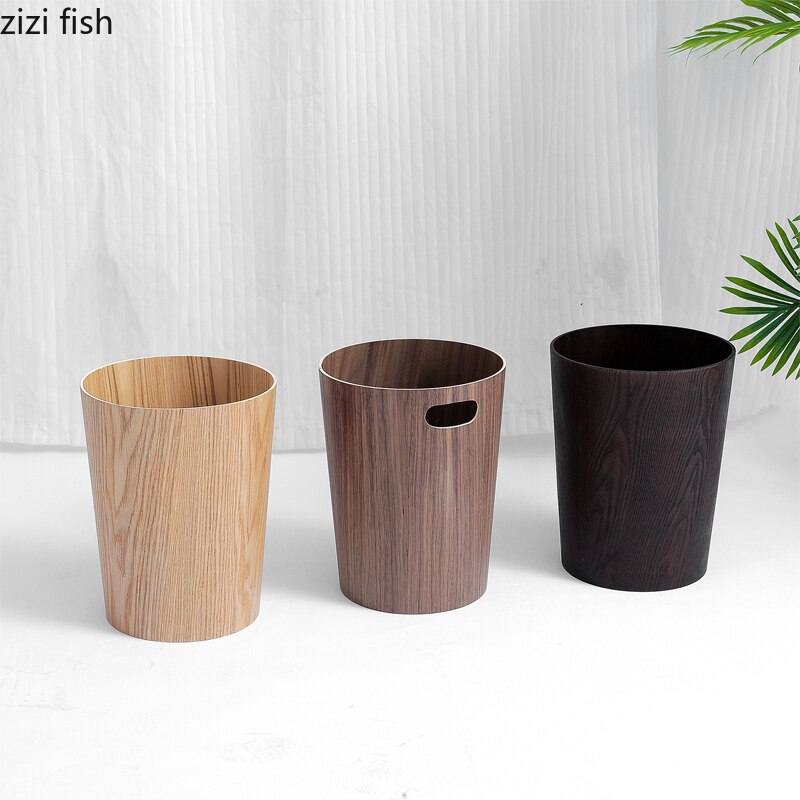 Poubelle en bois massif ronde avec couvercle poubelle ménage corbeille cuisine poubelle outils de nettoyage poubelles bac de rangement