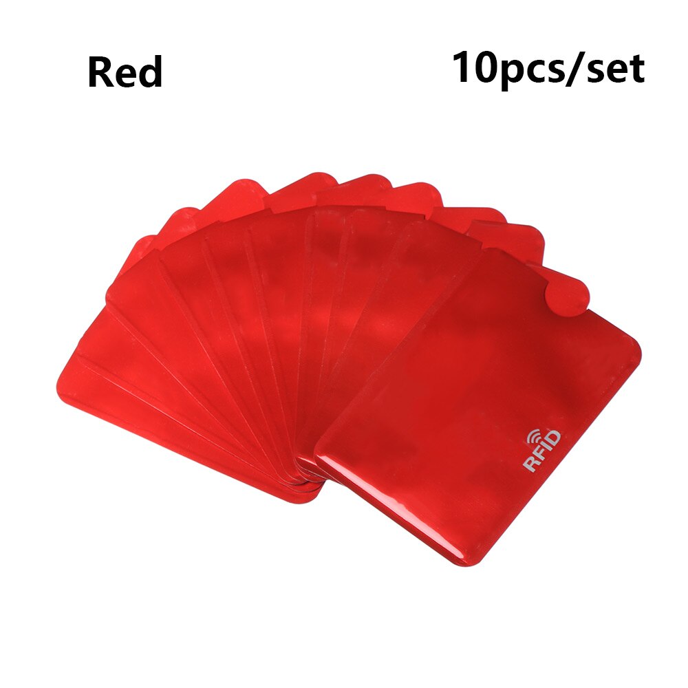 10PC Anti Rfid Blocking Reader Lock Card Holder Id Bank Card Case Protection Aluminium Metal Smart Anti-theft Credit Card Holder: Style2-Red