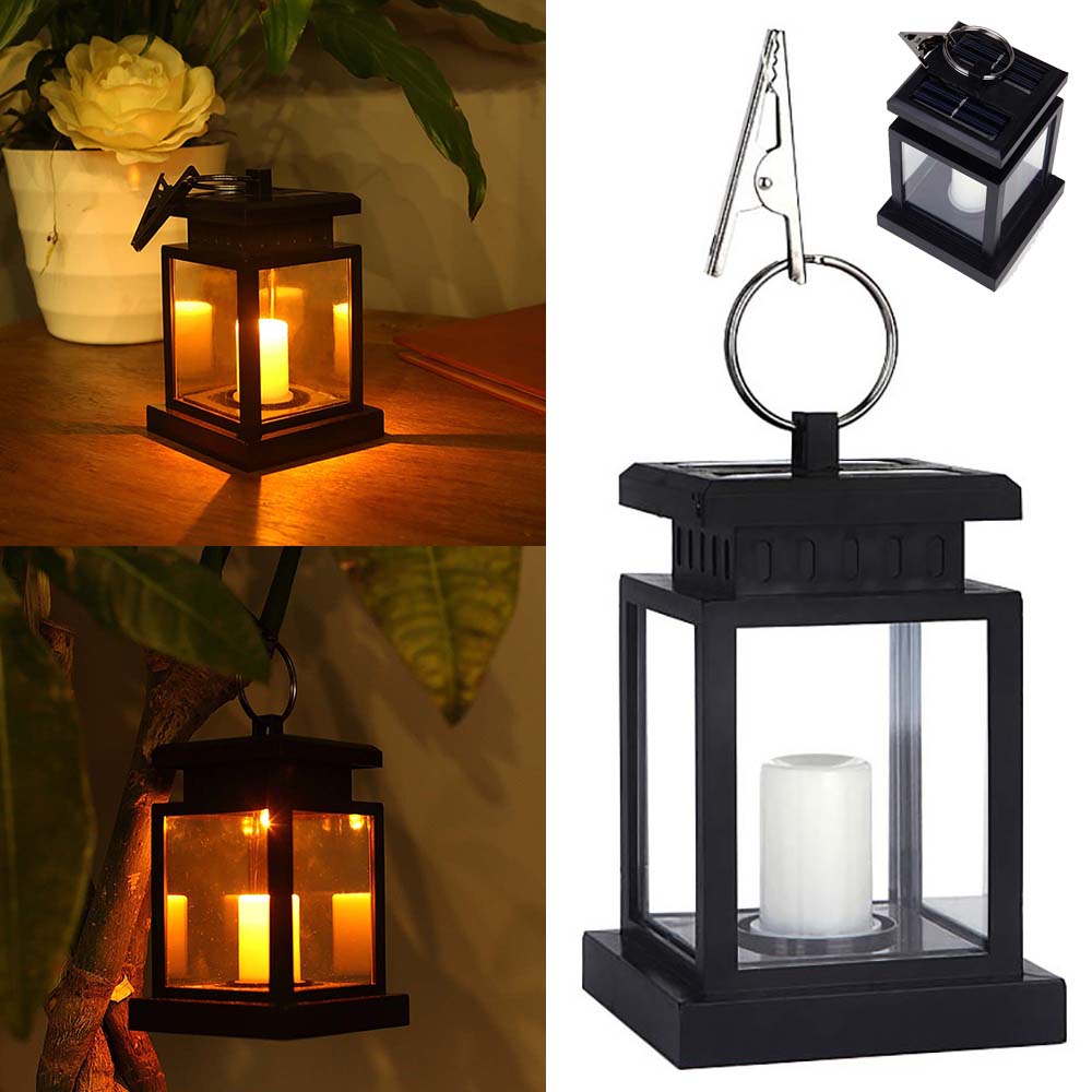 Klassisk udendørs solenergi glimt led stearinlys gårdhave dekoration paraply træ lanterne hængende lampe simpelt lys