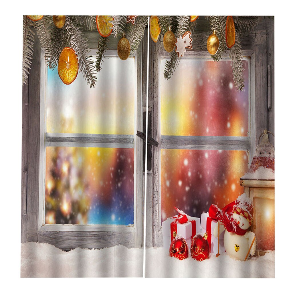 100X140Cm Kerst Gordijnen Armatuur Waterdicht Xmas Snowman 2 Panelen Gordijnen