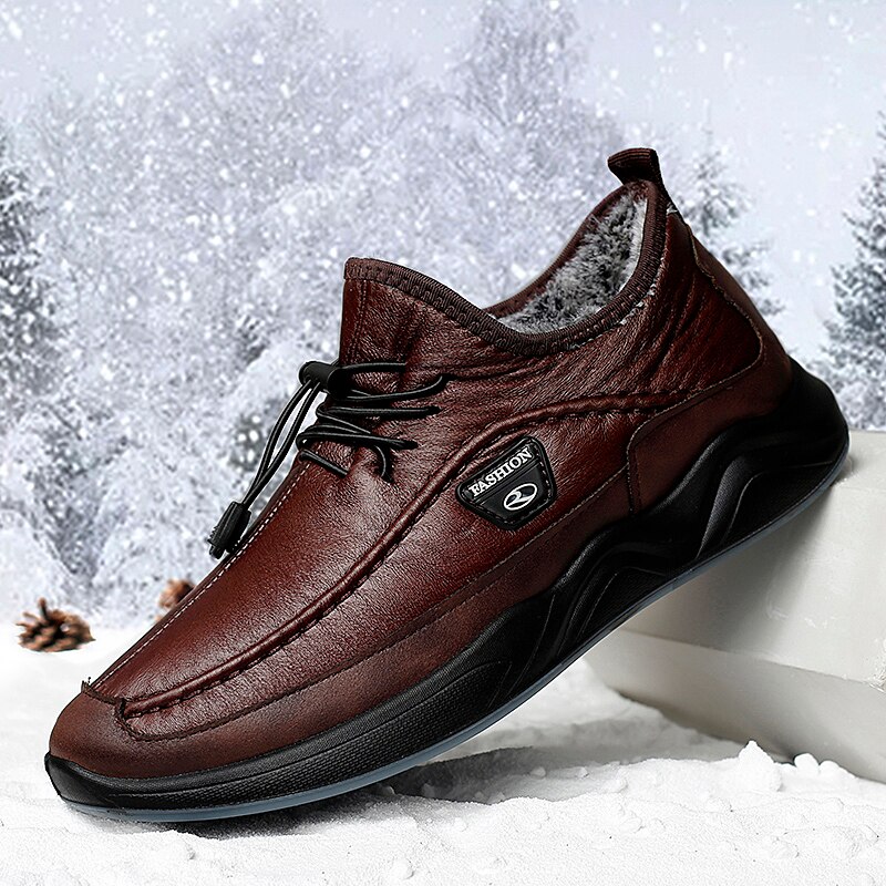 Sapatos casuais de pelúcia dos homens quentes botas de neve inverno pu à prova dwaterproof água cozinhar sapatos de rastreamento ao ar livre macio inferior caminhada tênis forte: Marrom / 45