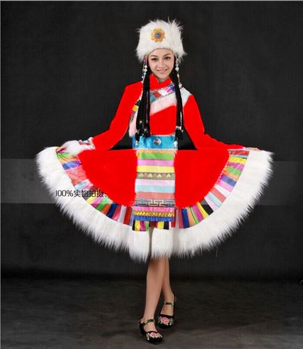 White Red Tibetan Mongolian Traditional Clothes Women's Ethnic Clothing Long Sleeved Fluffy Skirts Stage Mongolian Dance Costume: red / 4XL