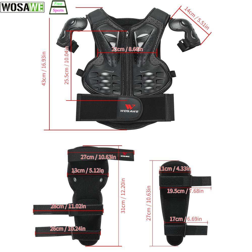 Wosawe Kinderen Elleboog En Kniebeschermers Armor Jacket Fietsen Bescherming Gear Mtb Kniebeschermers 5Pcs Set