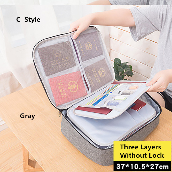 Waterproof Storage Document Bag Portable Household Certificate Finishing Pouch Travel Business Trip Organizer Case Accessories: Gray  C