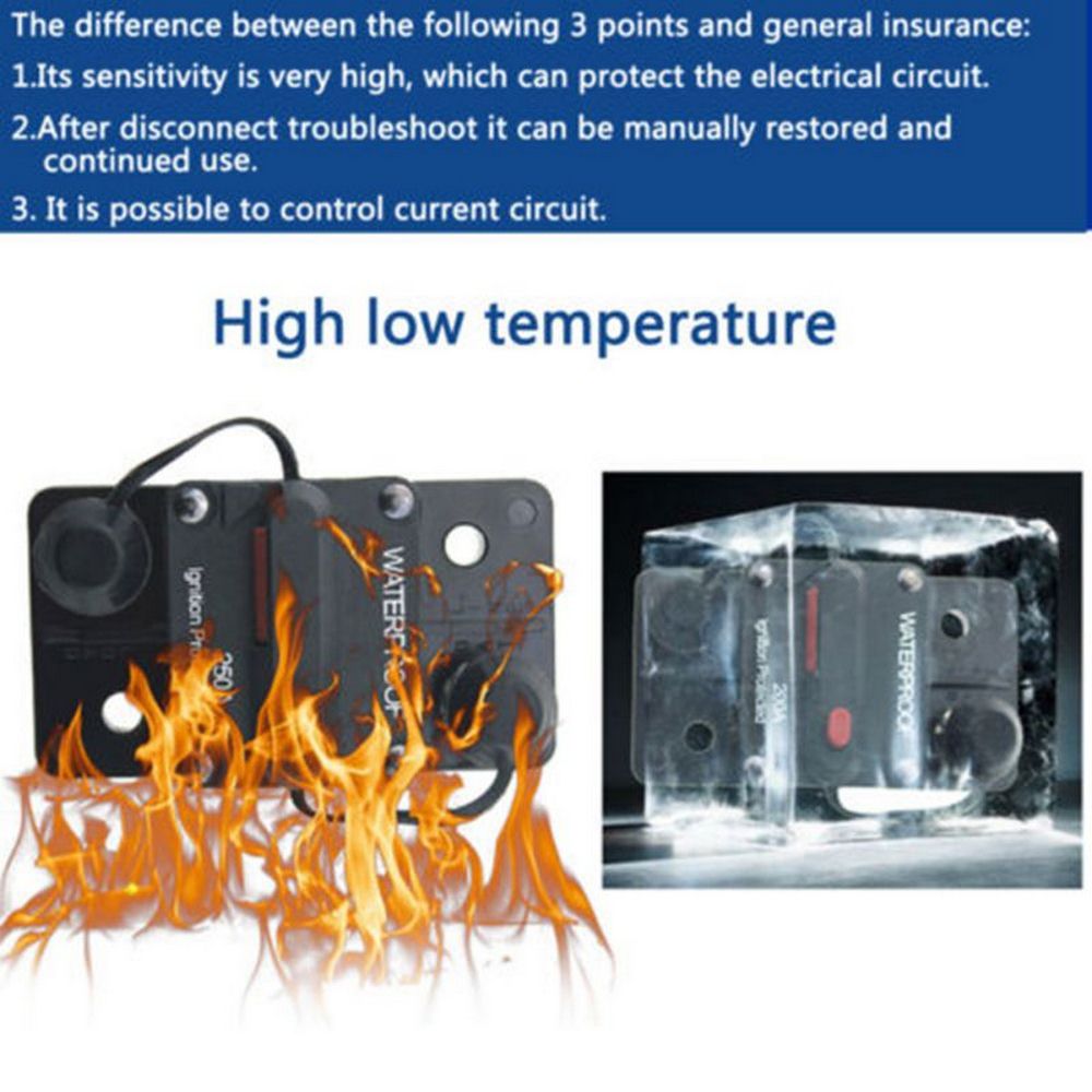 40A 50A 60A 70A 80A AMP Circuit Breaker Dual Battery IP67 Waterproof 12V 24V Fuse Reset Housing is thermal plastic