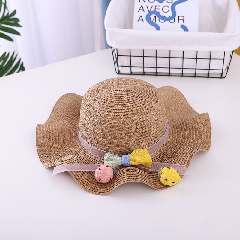 Gorro para el sol niña transpirable de verano sombreros de paja lindo flores dulce princesa sombrero niño protección UV para playa sombrero niños sombreros de 2-6 años: Khaki