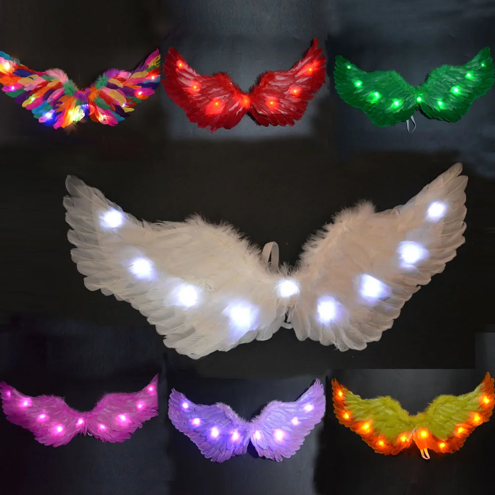 Princess Women Kids LED Glow Light Angel Feather Wing Fairy Girls Props Party Costume Wedding Decoration Christmas Halloween
