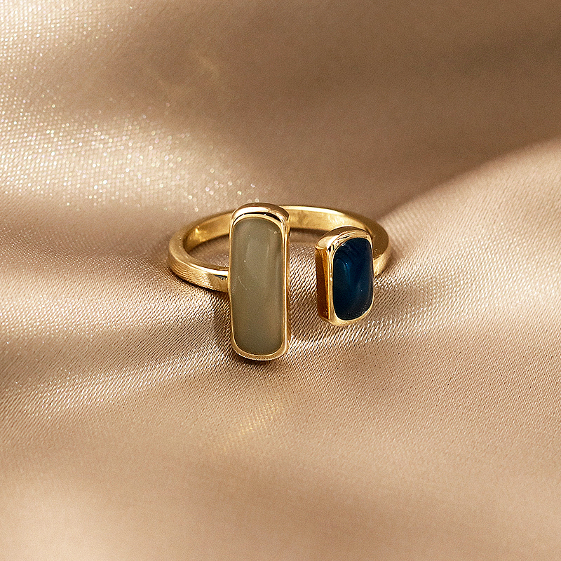 Franse Retro Vierkante Blauwe Olie Druipen Ring Mode Temperament Eenvoudige Opening Ring Vrouwen Sieraden: JZ054