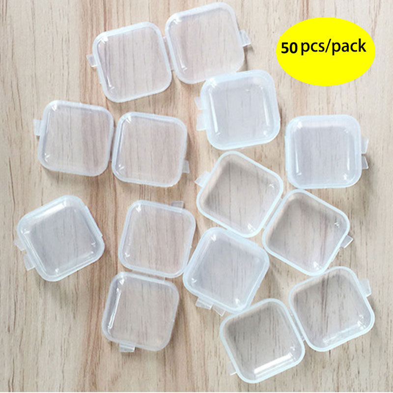 50 Stks/partij Mini Draagbare Plastic Transparante Opbergdoos Container Voor Sieraden Oordopjes Geneeskunde Diy Craft
