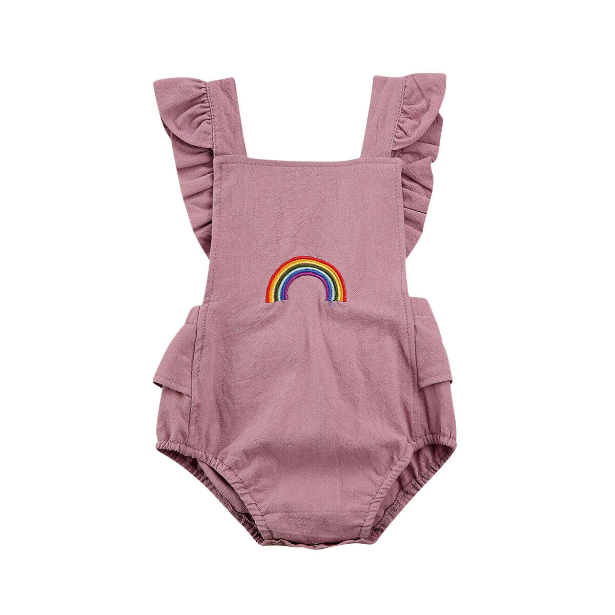 Babymeisjes romper zonder mouwen, geplooide katoenen jumpsuit, outfits, zonnepak, schattige babymeisjeskleding 0-18m: Paars  / 12 to 18 maanden