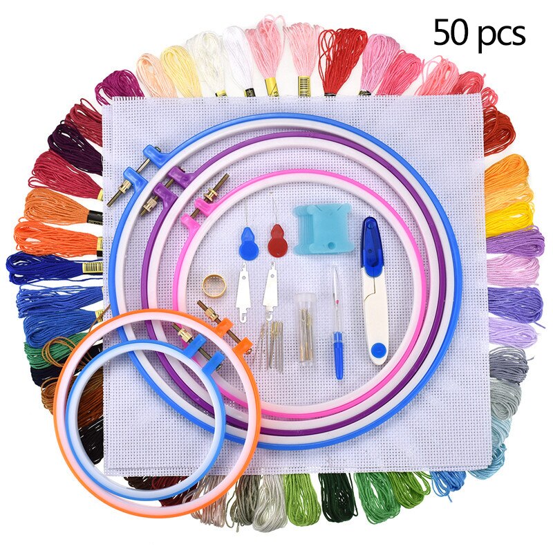 50/100 färger broderi floss spolar korsstyg båge korsstyg kit korsstyg broderier kit syverktyg: Gul
