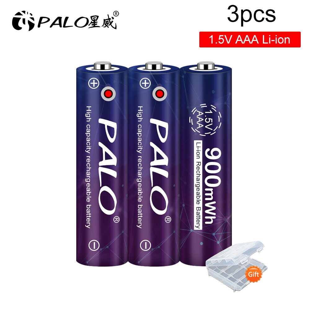 PALO for AAA1.5V battery rechargeable battery 900mah 1.5V lithium-ion aaa rechargeable bateries and case usb charger: White