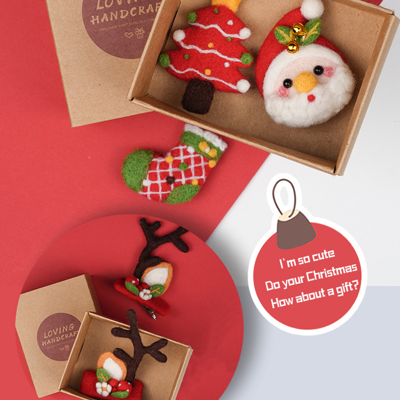 Horquilla de fieltro de lana para niños y niñas, accesorios creativos para el cabello, decoración de fieltro de lana para Navidad y Año , DIY