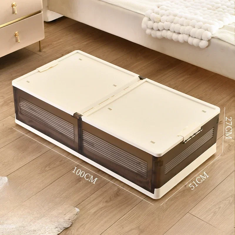 Storage Organizer Underbed Storage Box for Household Use with Wheels ,Flat Organizing Box,Foldable Bed Tail Clothing Storage Box: light yellow