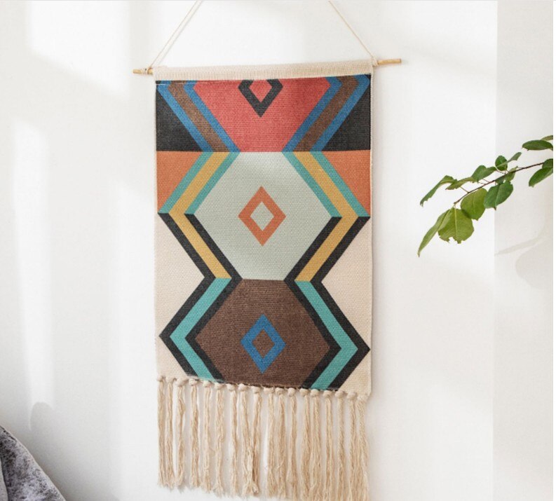 Boho Home Decor Macrame Wall Hanging Tapestry Cotton Tassel Handmade Woven geometric canvas Art background cloth tapestry: 3