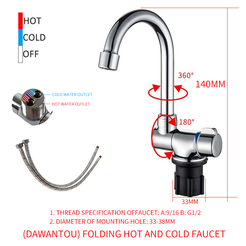 Robinet RV pliable à 180 degrés, évier rotatif à 360 degrés, robinet ou froid, cuisine, salle de bains, caravane, accessoires de robinet marin RV: WHITE