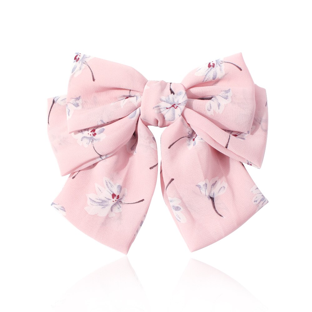17 Colors Big Bow Clip Soft Stain Bowknot Barrettes Hairpins for Women Dot Flower Pattern Bow Ties Ponytail Hair Accessories: 12