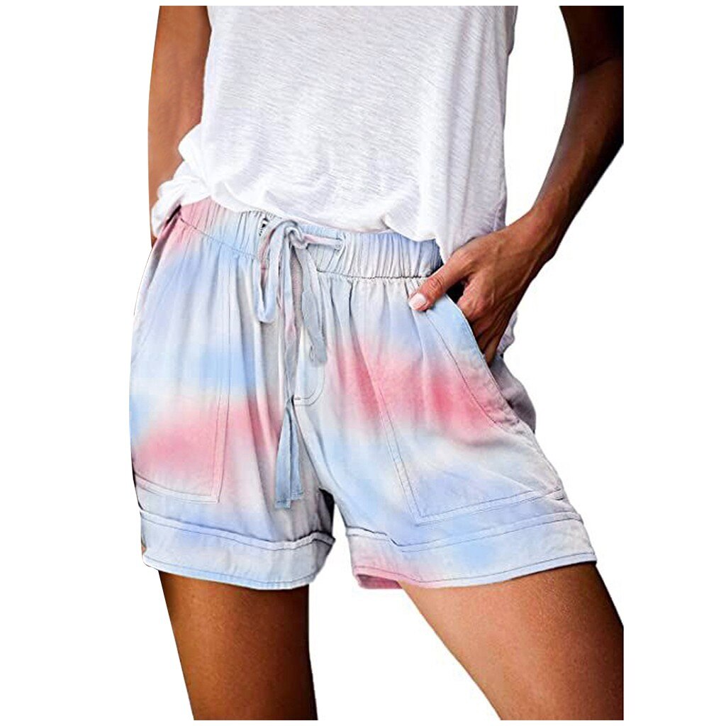 Fietsen Shorts Womens Comfy Trekkoord Casual Tie-Dye Elastische Taille Zakken Shorts Велосипедки Женские: Xxl