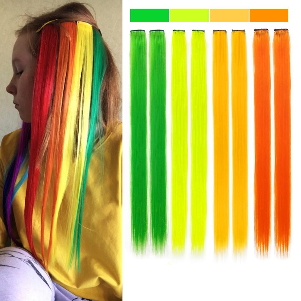Long 20"Inches Synthetic Single Clip Hair Extensions Rainbow Colors Straight Hairpiece for Women 10PCS/pack