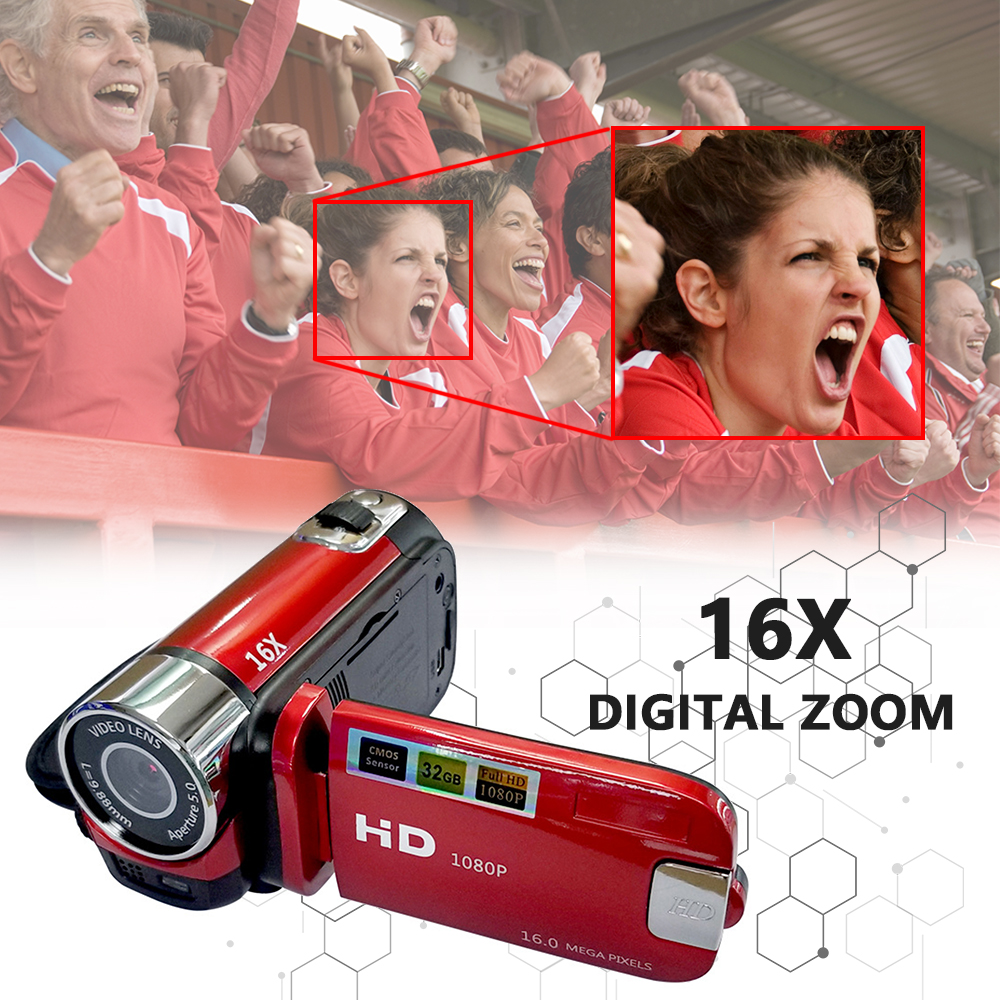Portable 1080P High Definition Digital Video Camera DV Camcorder 16MP 2.7 Inch LCD Screen 16X Digital Zoom Built-in Battery