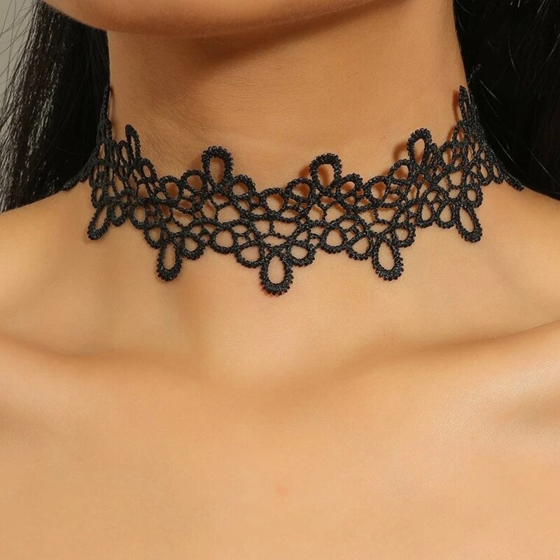 Klassisk gotisk tatovering blonde choker halskæde til kvinder kvast perle vedhæng charme halskæder boho smykker jul  x079: Sort