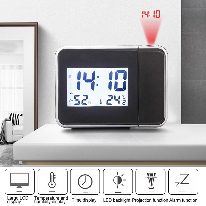 Projectie Wekker Digitale Klok Projector Met Lcd Big Screen Temperatuur Datum Display Voor Home Office 15.7x12x6.2cm