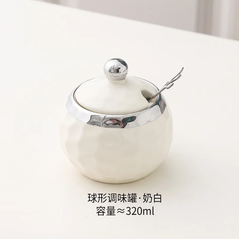 Ceramic Seasoning Jar with Spoon Kitchen Seasoning Storage Box Salt and Pepper Jar Household Storage Jar Ceramic Box Bottle: Gold