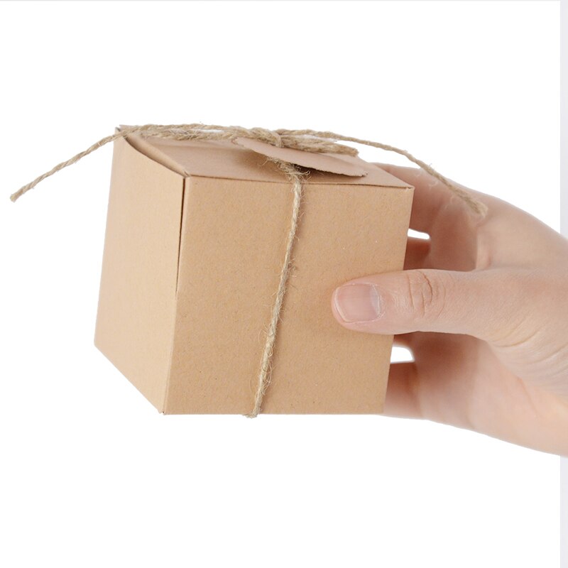 20Pcs Bruin Wit Kraftpapier Geschenkdozen Kubus Dozen Met Tag Voor Huwelijksgeschenken Crafting Cube Box Party Favor verjaardag Candy Box
