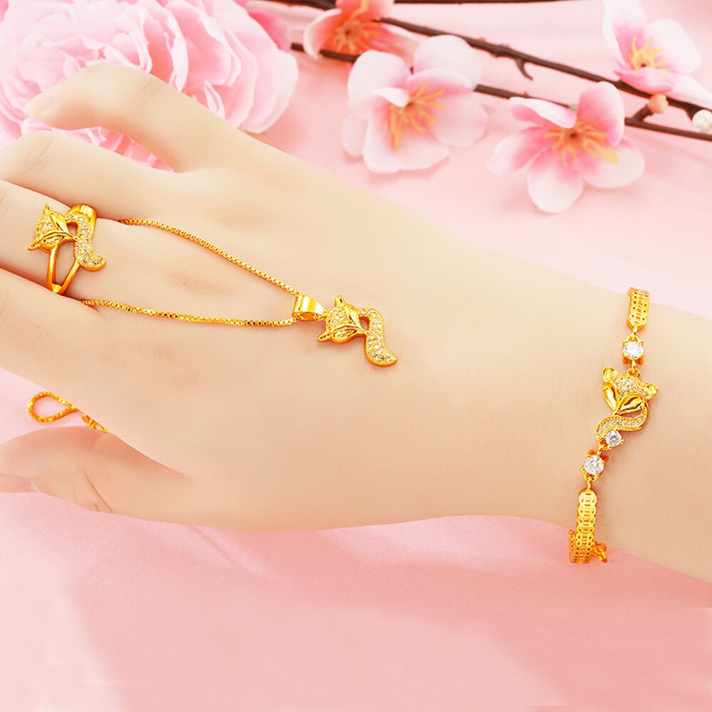 Mode 24K Gouden Sieraden Sets Voor Vrouwen Bruids Armbanden Kettingen Ringen Vrouwelijke Bruiloft Dubai Sieraden Sets