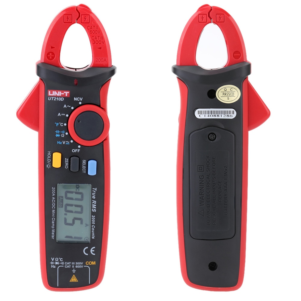 Multimètre à pince numérique UT210D, mesure de la résistance à tension actuelle AC/DC, mesure de la température, gamme automatique, UNI-T