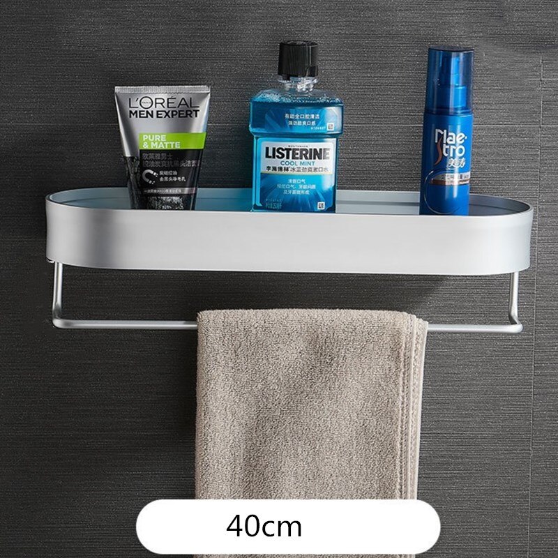Bathroom Shelf Black Aluminum Wall-Mounted Square Shampoo Shelf Cosmetic Shelves Kitchen Nets Shelf Storage Rack Organizer Rack: 40cm-silver 2