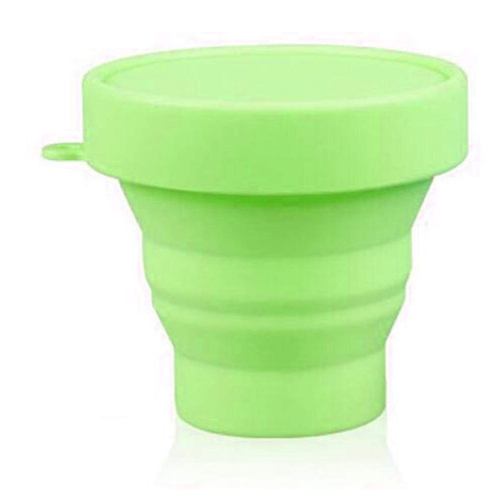 Nueva silicona portátil retráctil taza plegable con tapa al aire libre telescópico Copa plegable para beber viajes de Camping taza de agua: GREEN