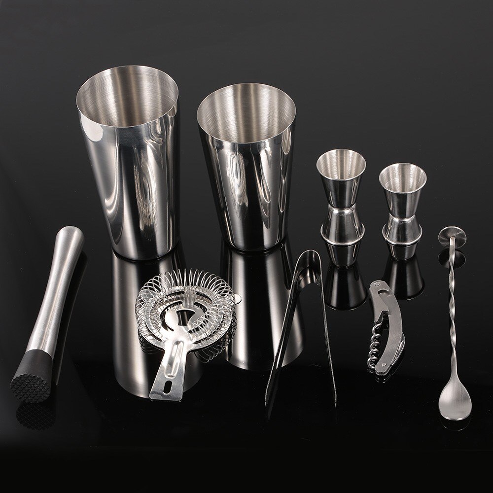 Stainless Steel Bar Sets 9pcs/set Bar Set Red Wine Boston Cocktail Shaker Gin Drink Set Kit For Bar