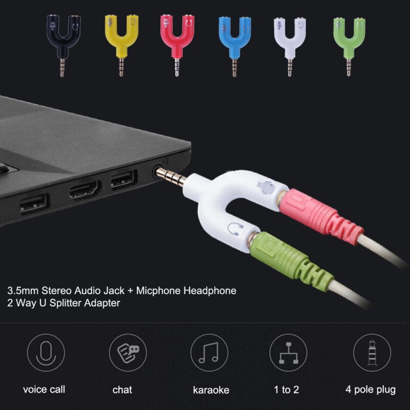 Hörlurskontakt konverter 3.5mm stereo splitter ljud till mikrofon & headset jack plug adapter 2 way u för mobiltelefon surfplatta