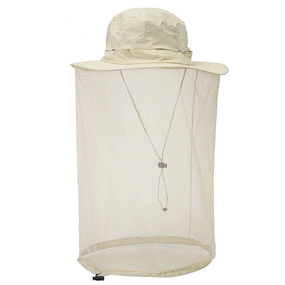 Sombrero de apicultura Unisex, malla mosquitera, máscara de red antimosquitos, antiinsectos, cabeza, máscara de protección facial, gorra de pesca al aire libre: Beige