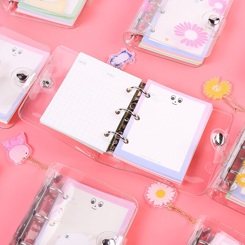 Daisy Cute Mini 3Holes Diary Set, Pocket Small Journal Traveler Planner Set 80sheets Blank Gird Dot Paper Daisy Pendant