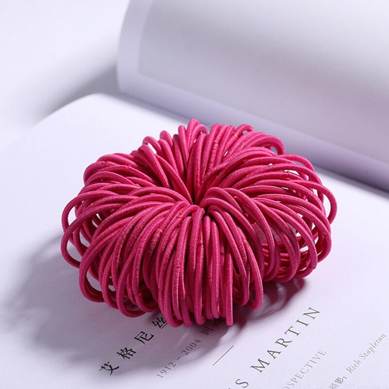 100Pcs/Lot 3CM Women Girls Hair Rubber Bands Elastic Scrunchie Basic Gum For Children Colorful Hair Accessories Cute Hair Ring: Rose red