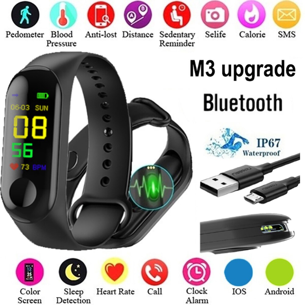 Mode M3 Smart Armband Band Fitness Tracker Hartslag Bloeddruk Berichten Herinnering Waterdichte Sport Bluetooth Polsbandje