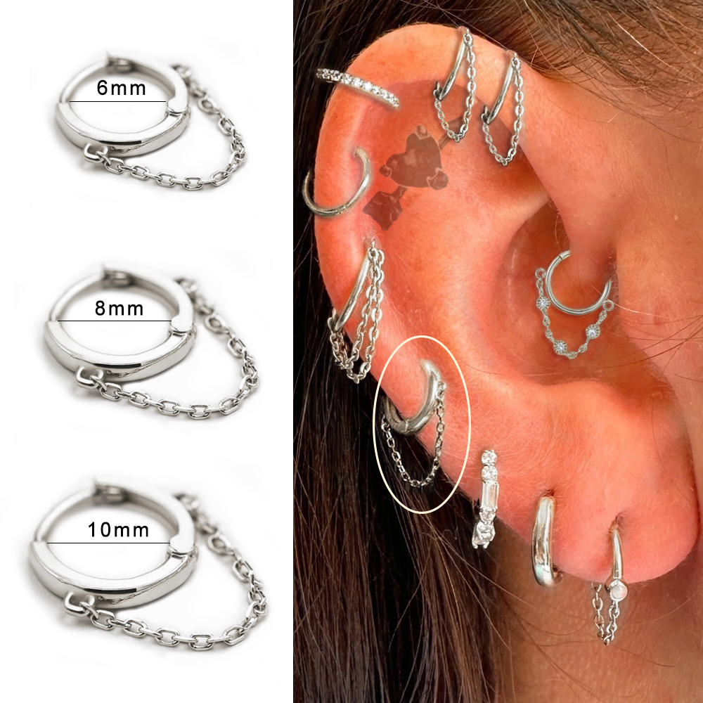 1Pc Roestvrij Staal Eenvoudige Septum Piercing Neus Ringen Vrouwen Oorringen Met Ketting Goud Kleur Tragus Toren Oor Piercing Sieraden
