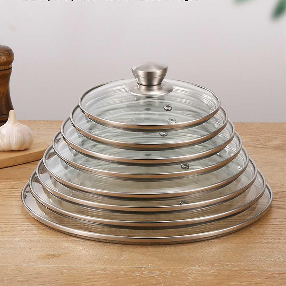Tempered Glass Pot Lid Stainless steel Rimmed Pan Lid Spill Shatter-Proof Round Chef Glass Cover for Versatile Home Cooking Pan