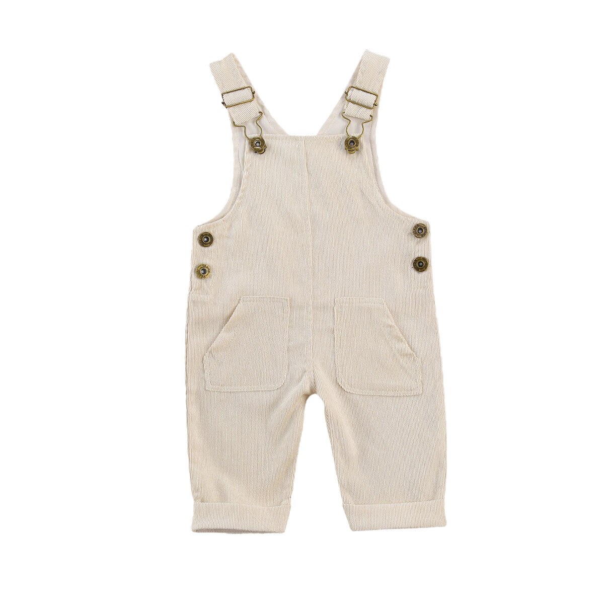 Pantalones de tirantes con botones para bebés y niños, pantalón holgado con bolsillos de Color sólido, traje con hebilla ajustable, 0 a 24 meses,: Beige / 24 meses