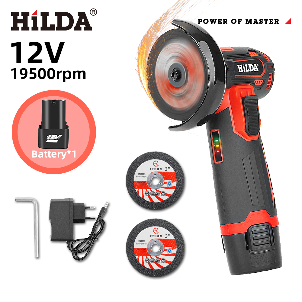 HILDA 12 V Mini-Winkelschleifer, Auto-Reparatur-Bürstenmotor, wiederaufladbar, zum Schneiden von Diamanten, kabelloses Elektrowerkzeug, Polieren und Schleifen: Himmel Blau