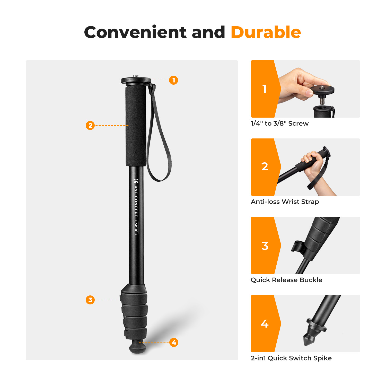 K&F Concept 63-calowy monopod do aparatu 5-sekcyjny aluminiowy monopod Lekkie przenośne akcesoria do aparatów fotograficznych Nikon Canon Leica
