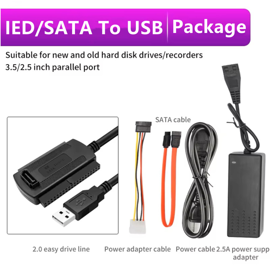 Adaptateur de disque dur SATA IDE PATA vers USB 3 en 1, câble USB 2.0 vers SATA IDE pour disque dur 2.5 "/3.5"/5.25 ", disque dur HDD SSD, PC de bureau et ordinateur portable: 0.2m